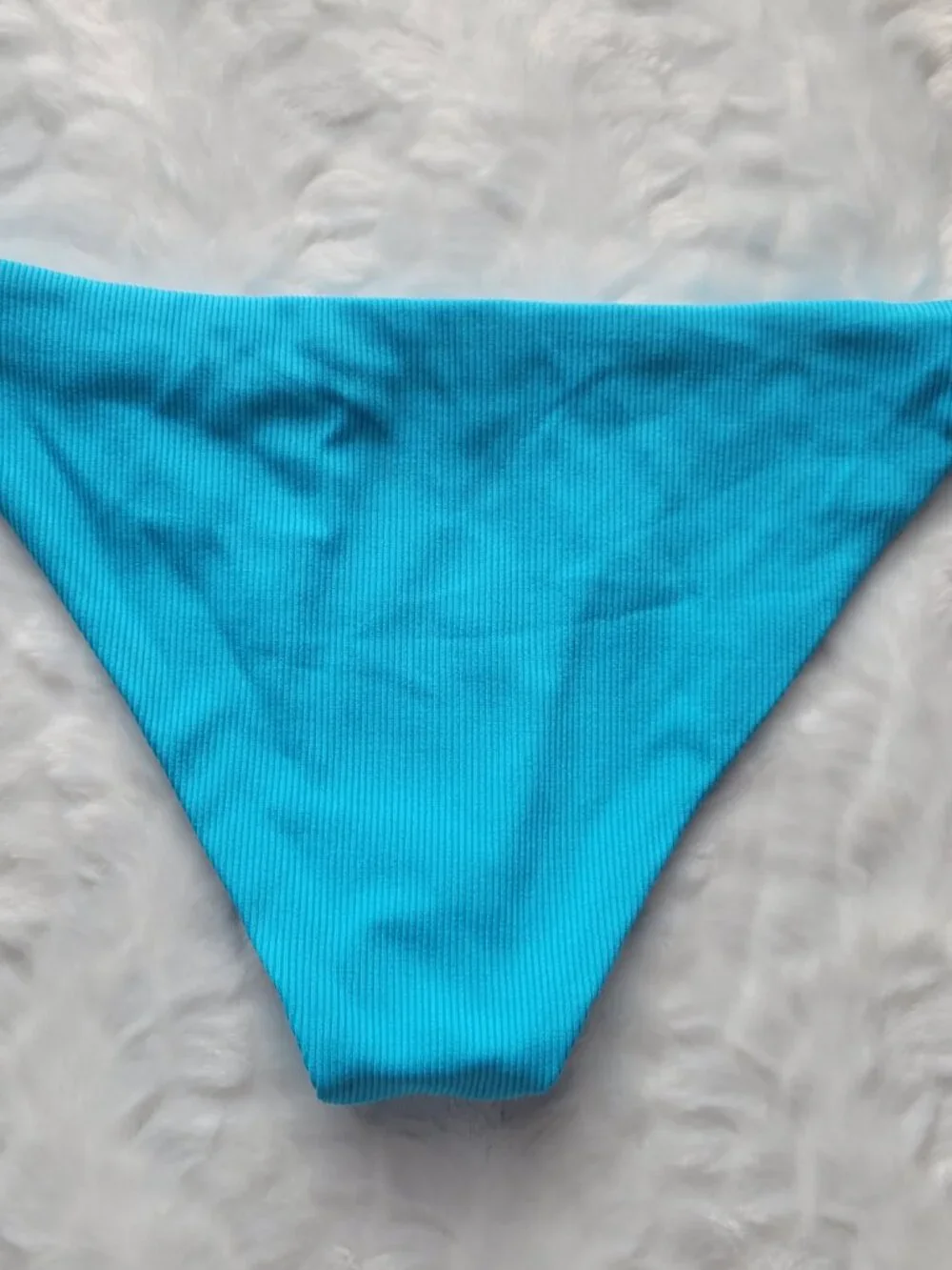 L*Space Blue Bikini Bottom Women's Medium Camacho Cheeky Ribbed Swimwear NWOT